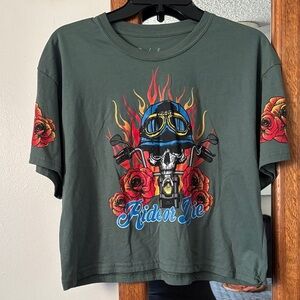 Weekend Warrior Ride or Die Tattoo Sleeve RoseS & skulls Graphic Tee Women’s XL